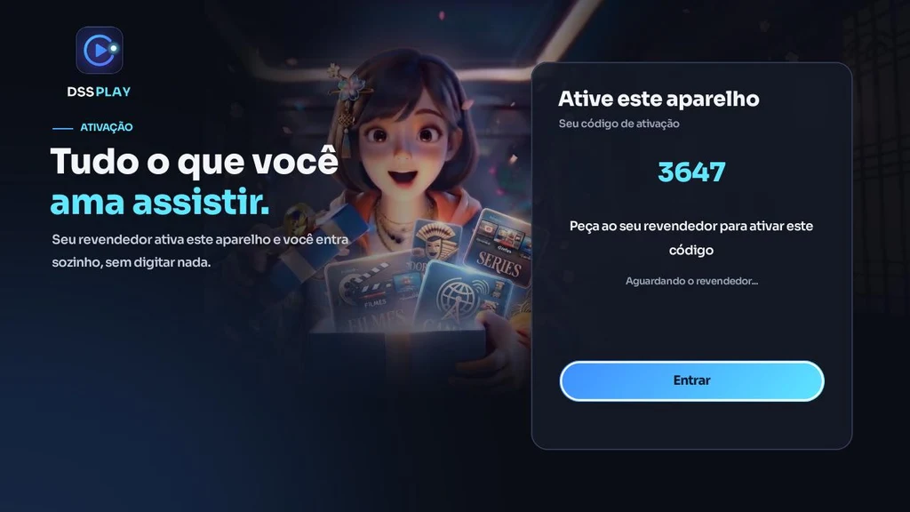 Aplicativo: código de ativação na tela